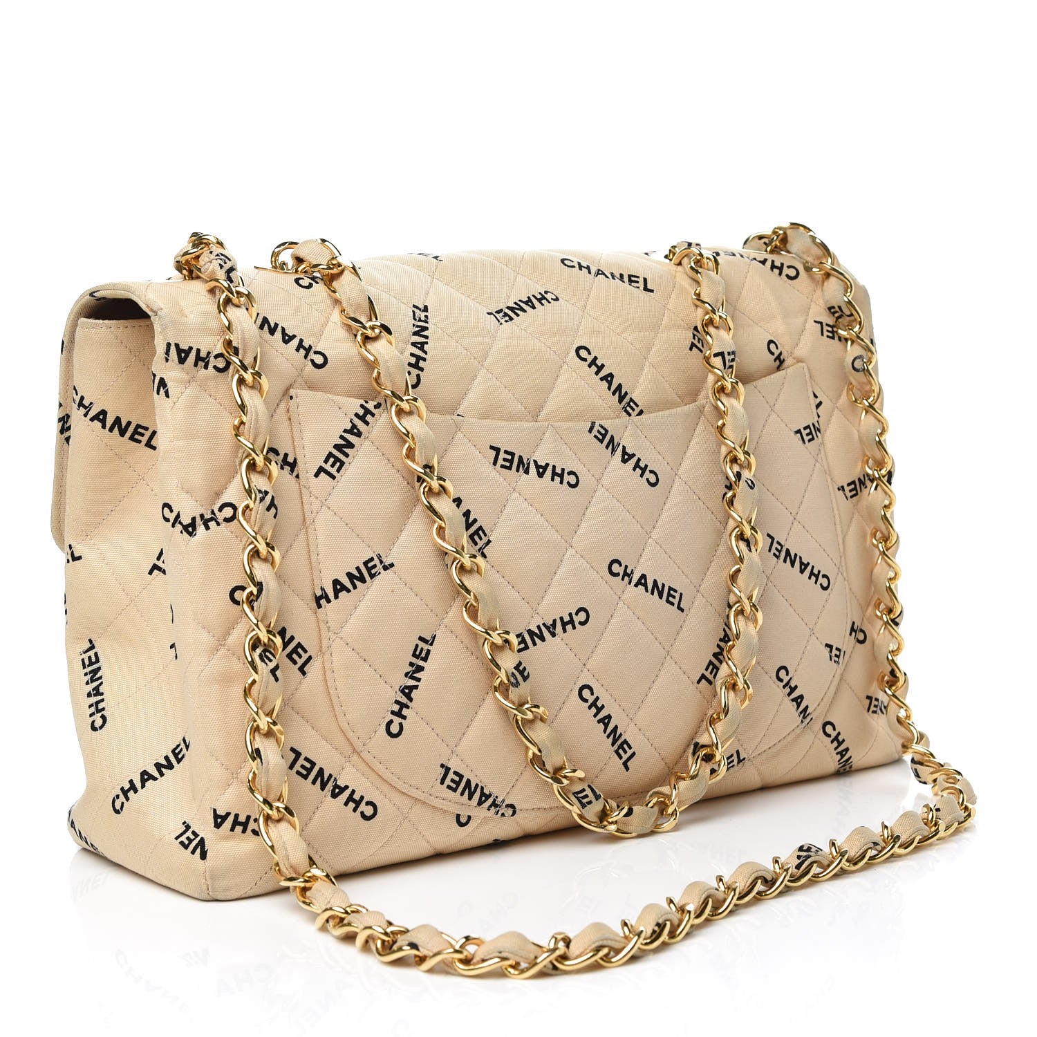 Chanel Canvas Quilted XL Jumbo Single Flap Beige 4 of 19