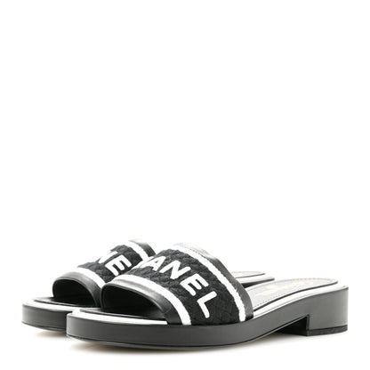 Chanel Lambskin Embroidered CC Mule Sandal 38.5 Black White 4 of 10