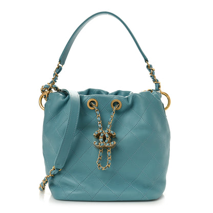 Chanel Lambskin Quilted Antique Signs Drawstring Bag Blue 1 of 9