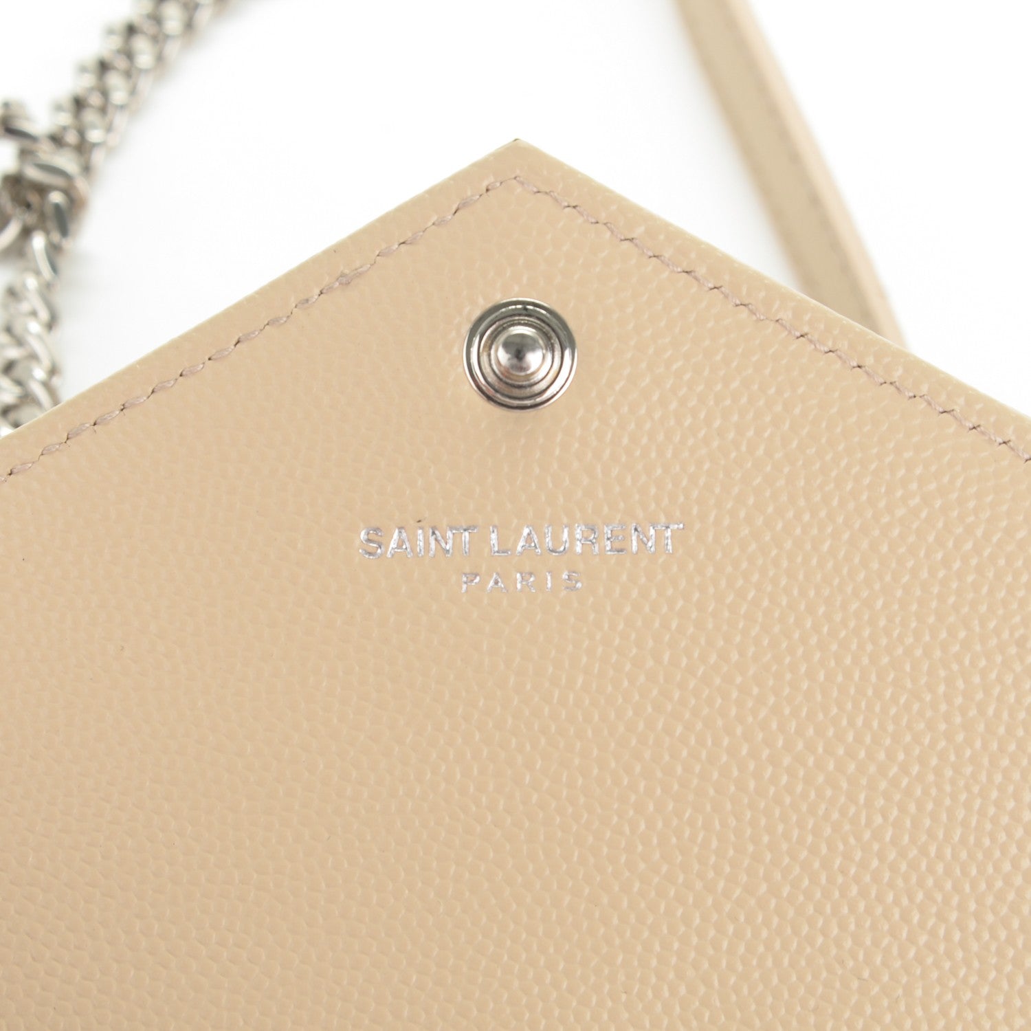 Saint Laurent Grain De Poudre Matelasse Chevron Monogram Envelope Chain Wallet Nude Powder 6 of 7