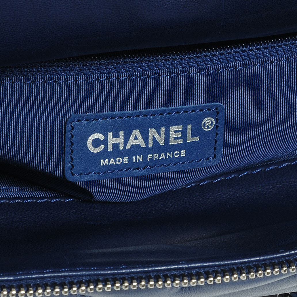 Chanel Lambskin Surpique Chevron Small Tote Dark Blue 7 of 15