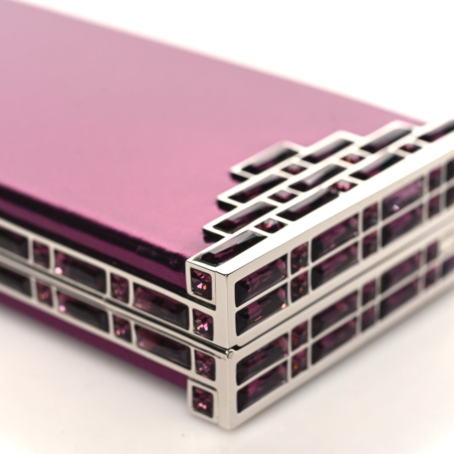 Metallic Calfskin Box Clutch With Chain Purple Silver