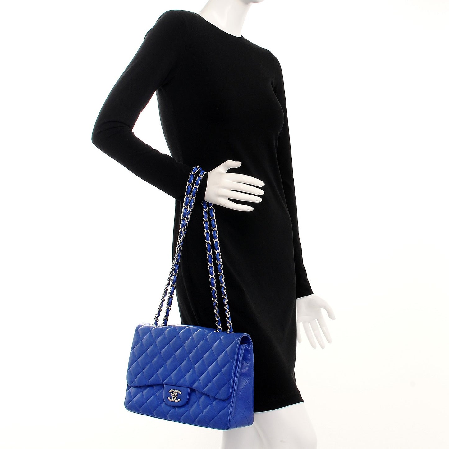 Lambskin Quilted Jumbo Single Flap Blue