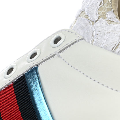 Gucci Calfskin Lace Ayers Sylvie Web New Womens Ace High Top Sneakers 35 White 8 of 9