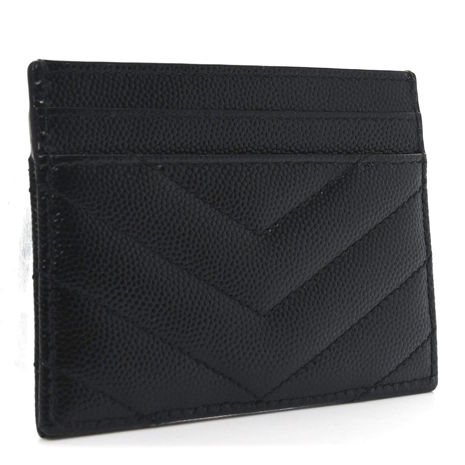 Saint Laurent Grain De Poudre Matelasse Chevron Monogram Credit Card Case Black 3 of 6