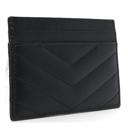 Saint Laurent Grain De Poudre Matelasse Chevron Monogram Credit Card Case Black 3 of 6
