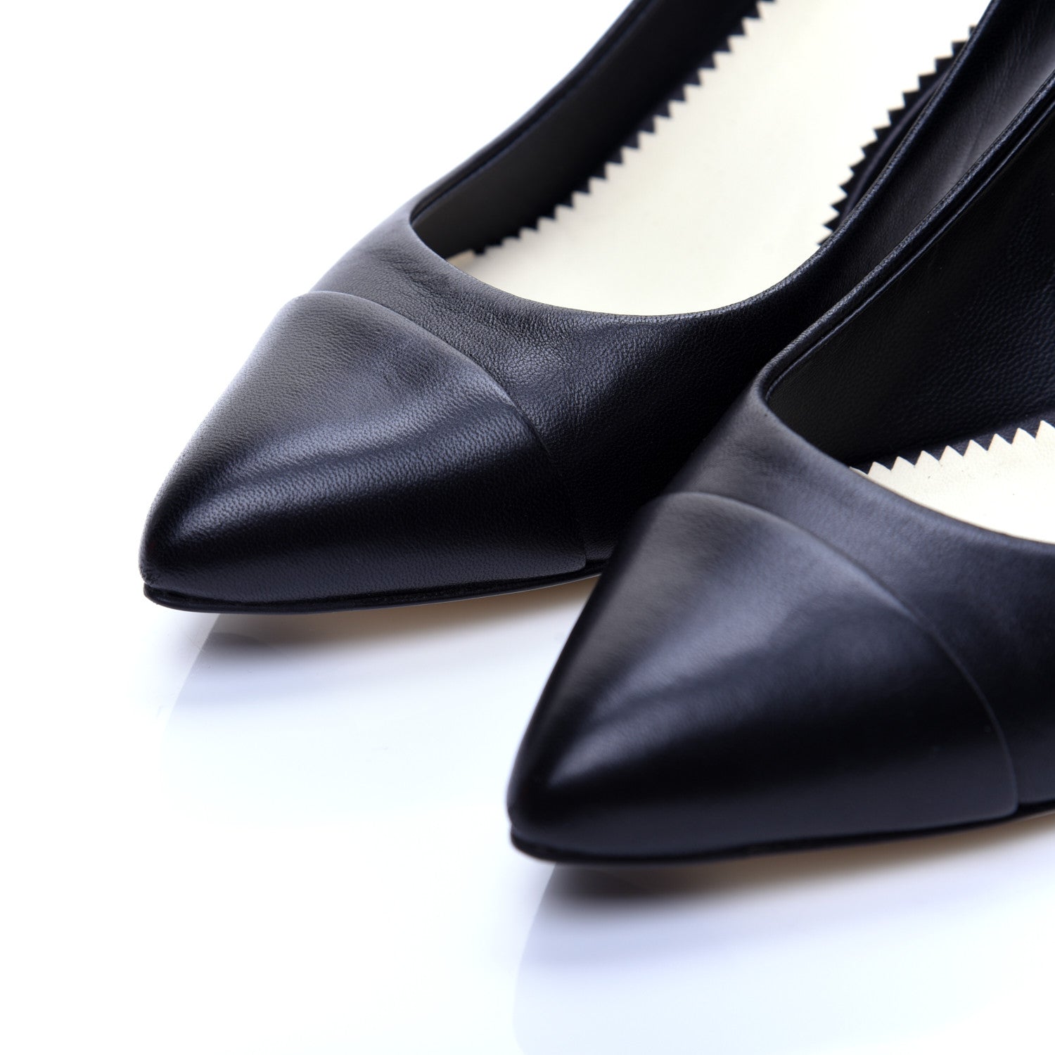 Chanel Lambskin CC Cap Toe Kitten Heel Pumps 37.5 Black 6 of 12