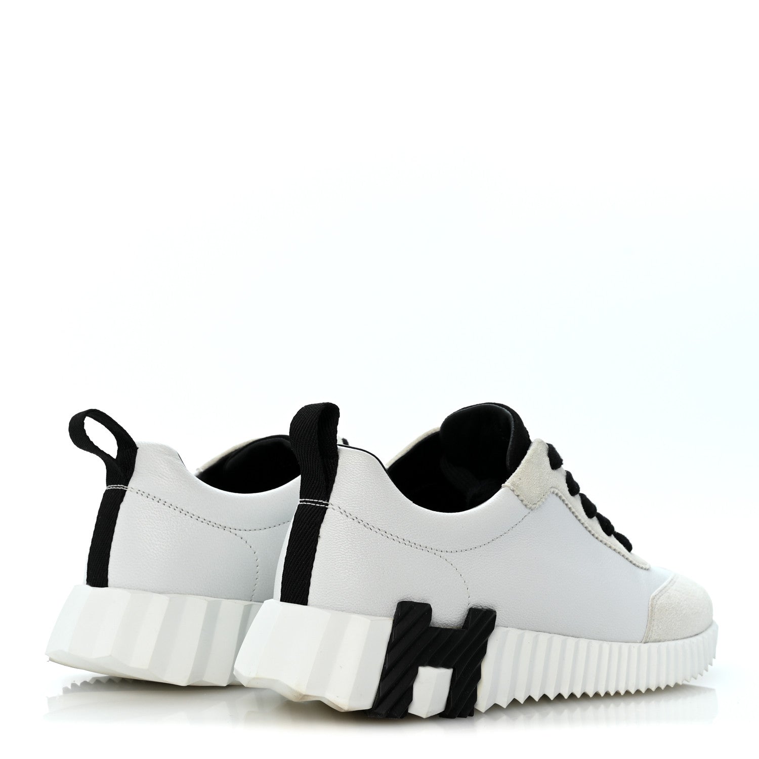 Hermes Calfskin Suede Goatskin Bouncing Sneakers 36.5 White Black 5 of 11