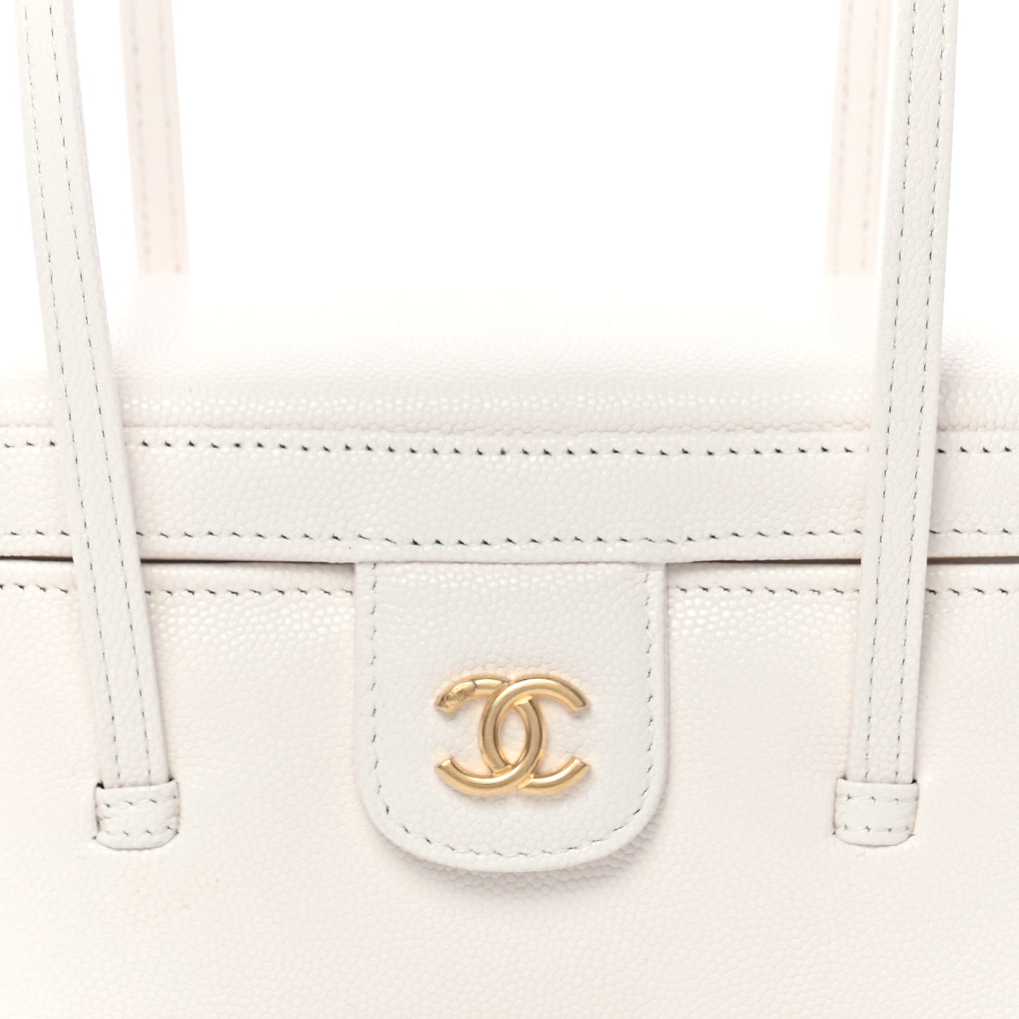 Shiny Caviar Preppy Coco Long Vanity With Strap White