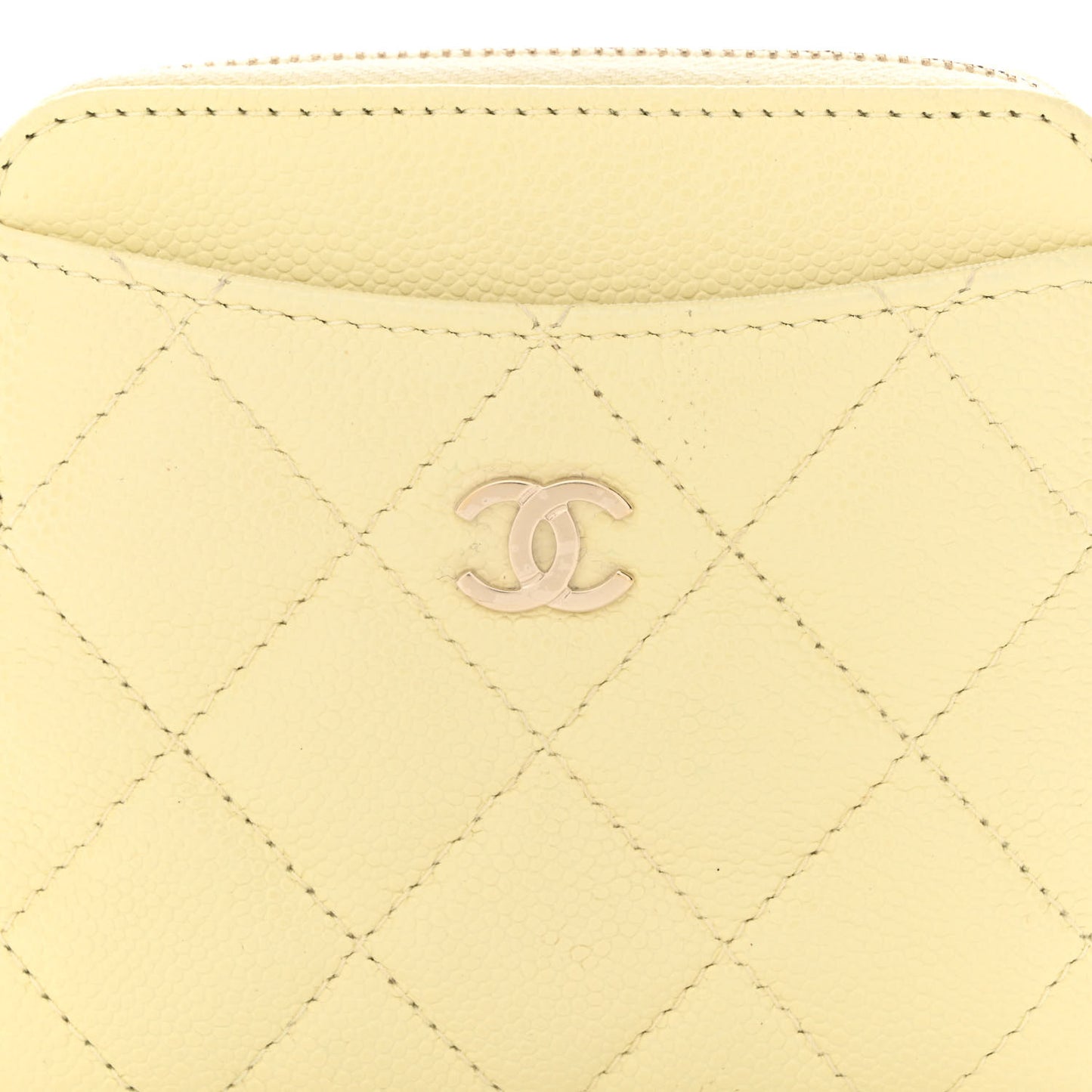 Caviar Quilted Zip Card Holder Wallet Light Yellow
