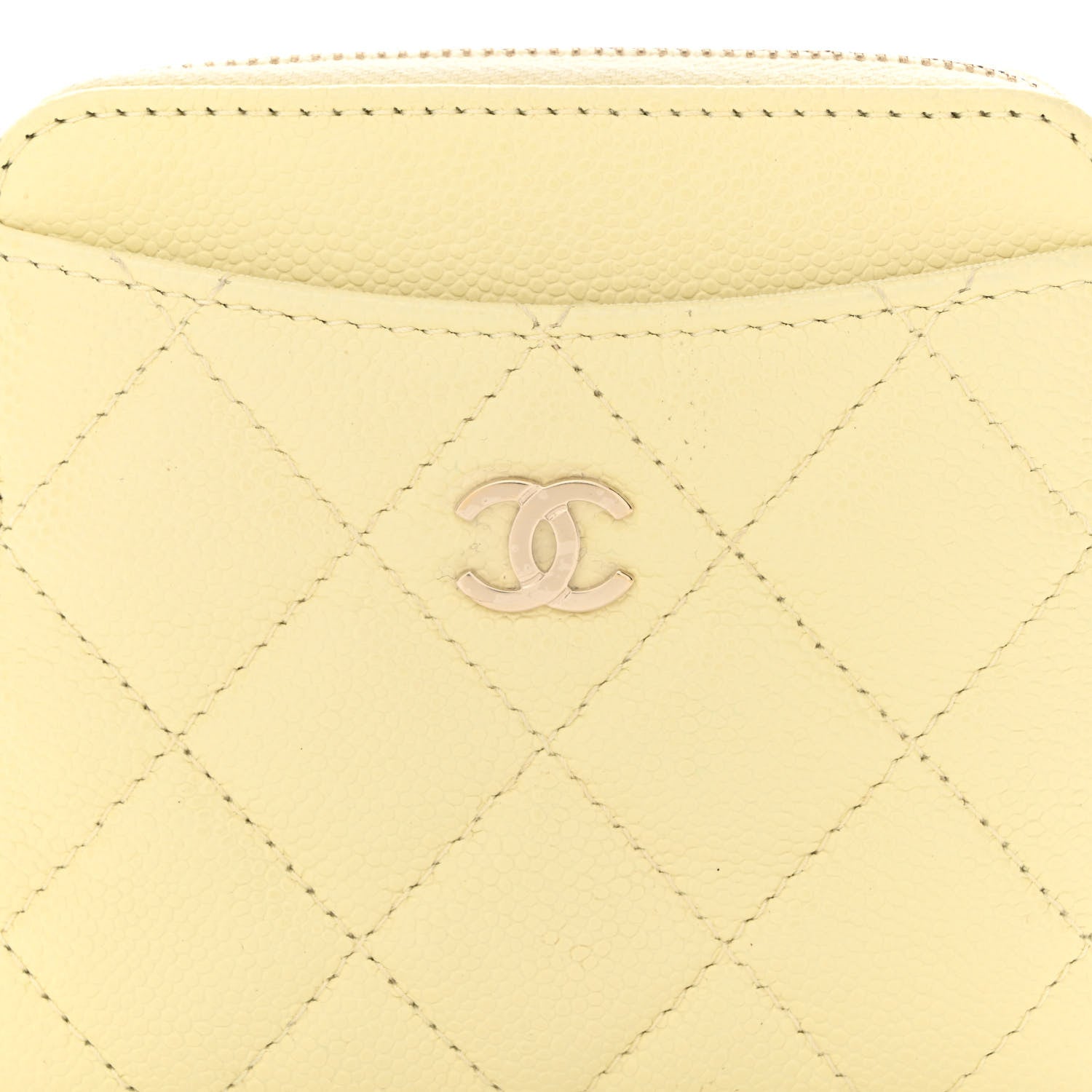 Chanel Caviar Quilted Zip Card Holder Wallet Light Yellow 8 of 12