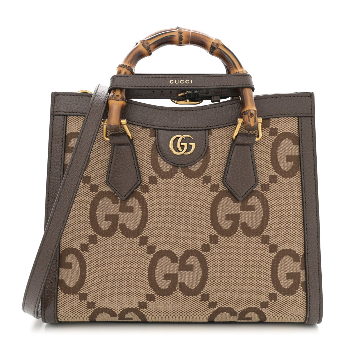 Monogram Jumbo GG Textured Dollar Calfskin Small Diana Tote Bag Camel Ebony New Acero