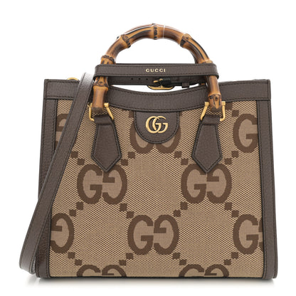 Gucci Monogram Jumbo GG Textured Dollar Calfskin Small Diana Tote Bag Camel Ebony New Acero 1 of 10