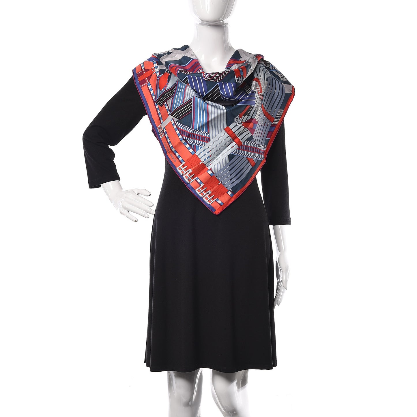 Silk Sangles En Zigzag Scarf 90 Ardoise Rouge Gris Bleuete