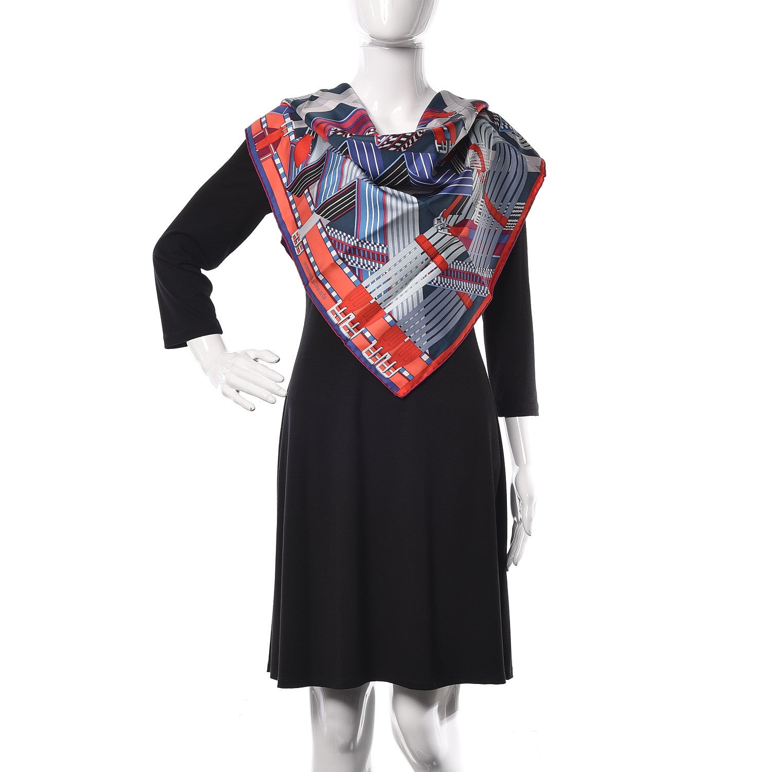 Hermes Silk Sangles En Zigzag Scarf 90 Ardoise Rouge Gris Bleuete 2 of 5