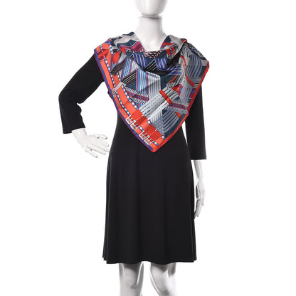 Hermes Silk Sangles En Zigzag Scarf 90 Ardoise Rouge Gris Bleuete 2 of 5