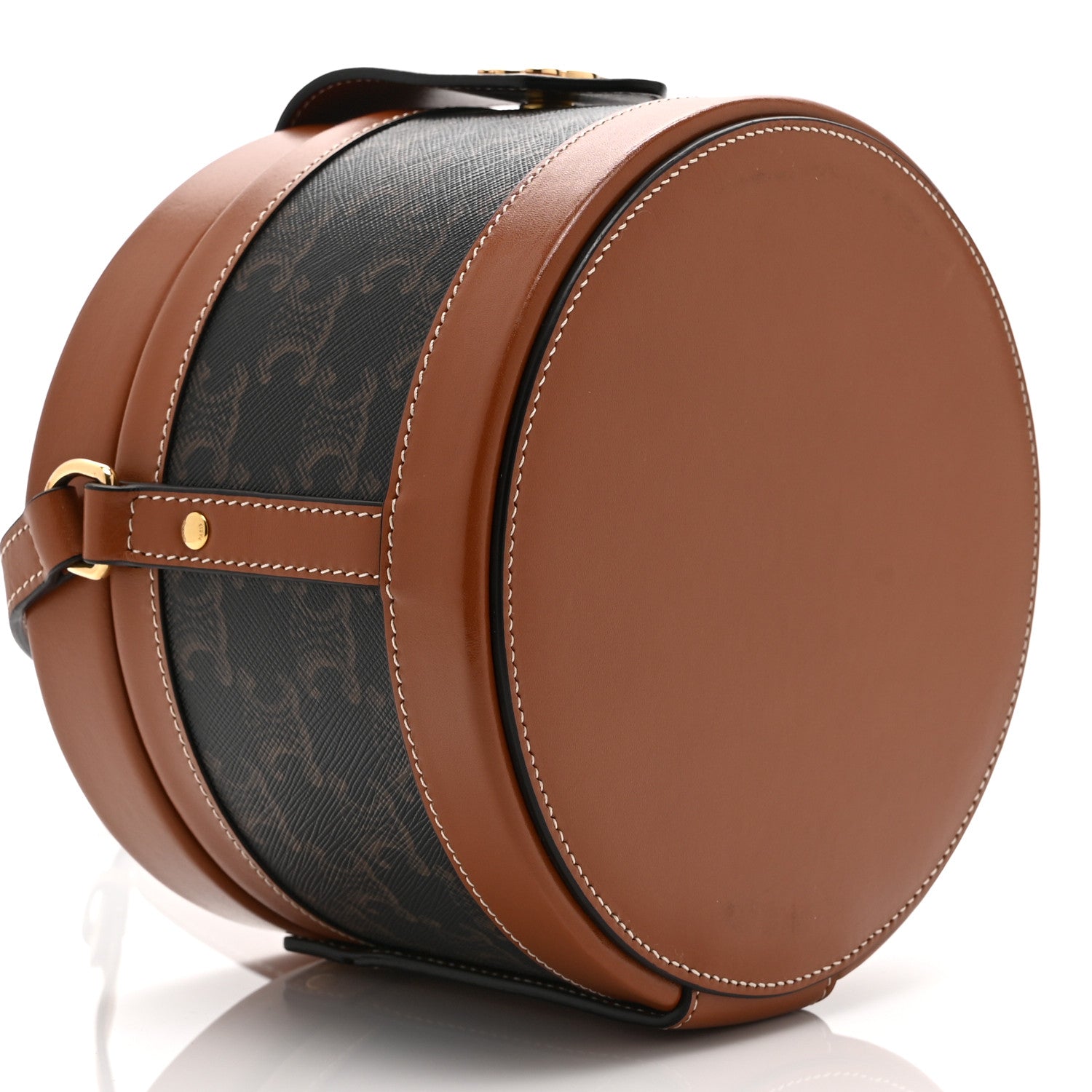 Celine Calfskin Triomphe Canvas Medium Tambour Bag Tan 9 of 10