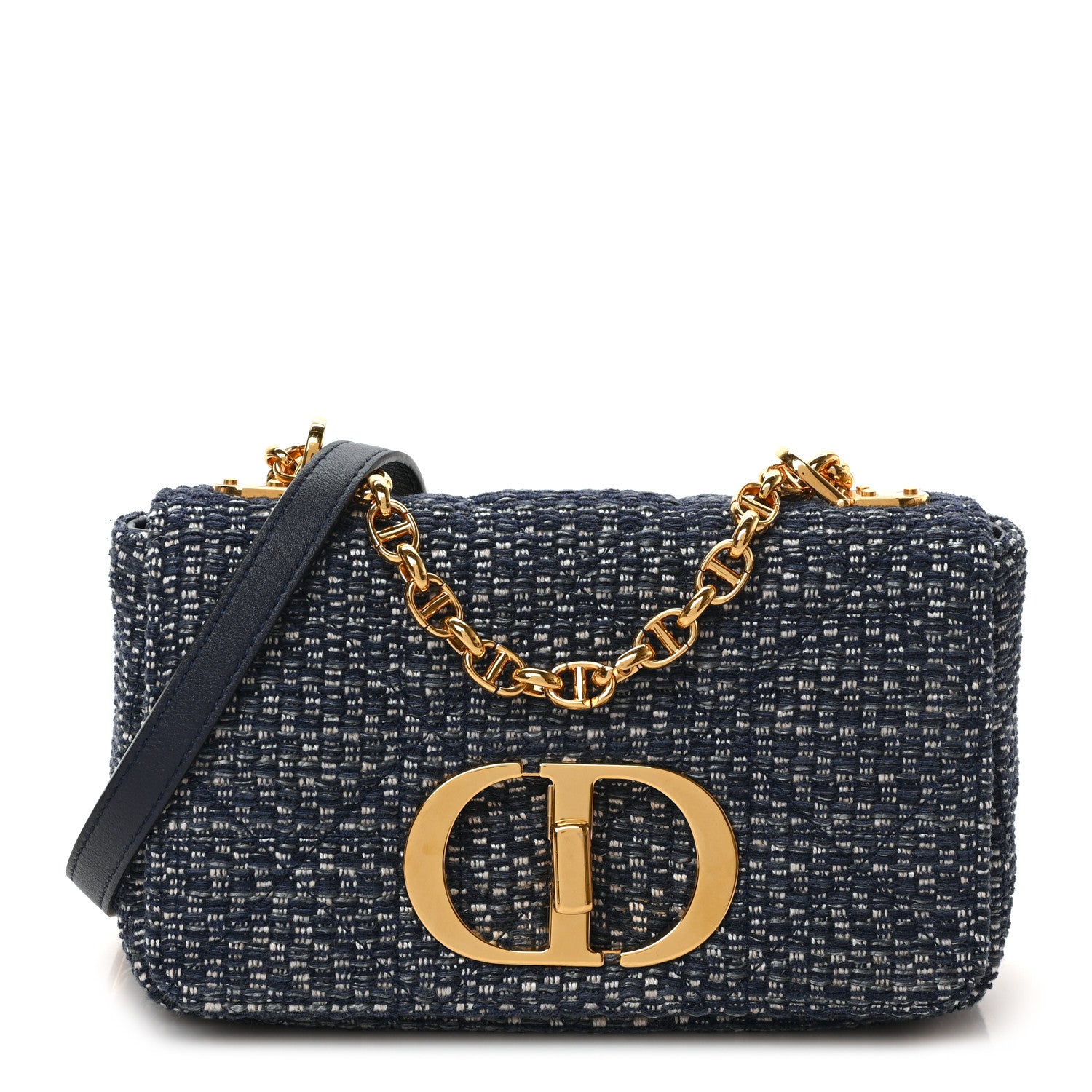 Christian Dior Tweed Cannage Small Caro Bag Dark Blue 1 of 8