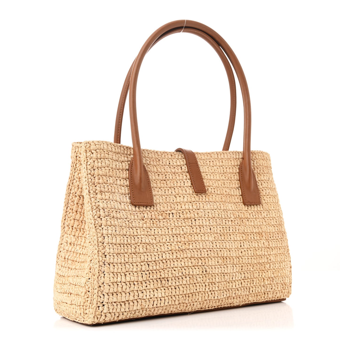 Raffia Calfskin Panier Rectangle Tote Naturel Brick