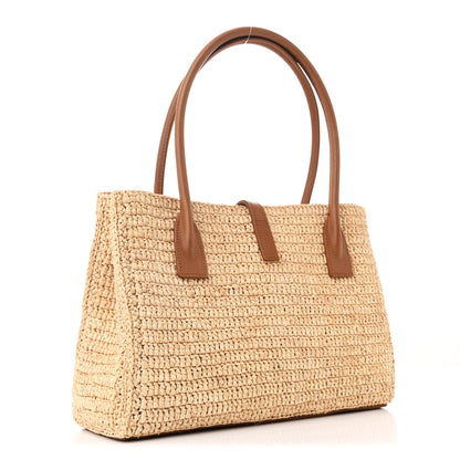 Saint Laurent Raffia Calfskin Panier Rectangle Tote Naturel Brick 3 of 12