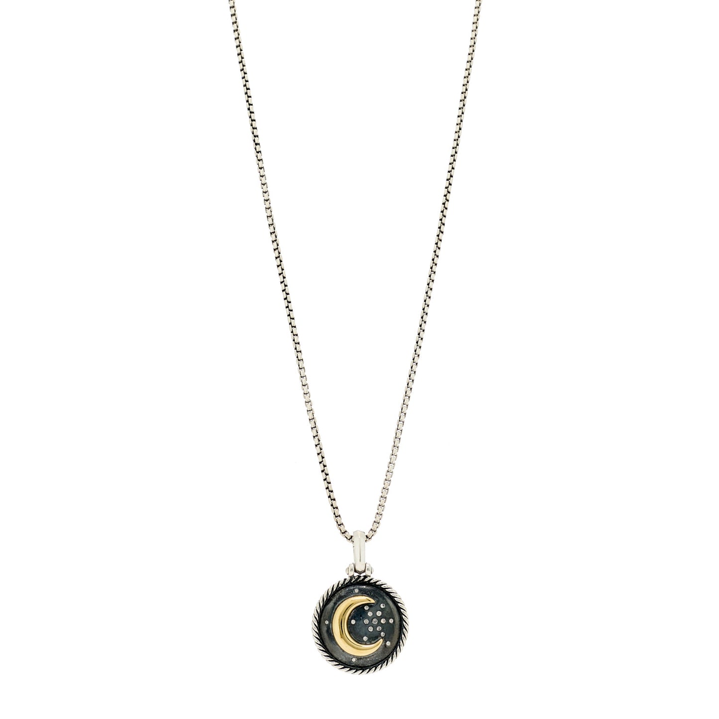 Sterling Silver 18K Yellow Gold Diamond Moon and Star Amulet Pendant Necklace