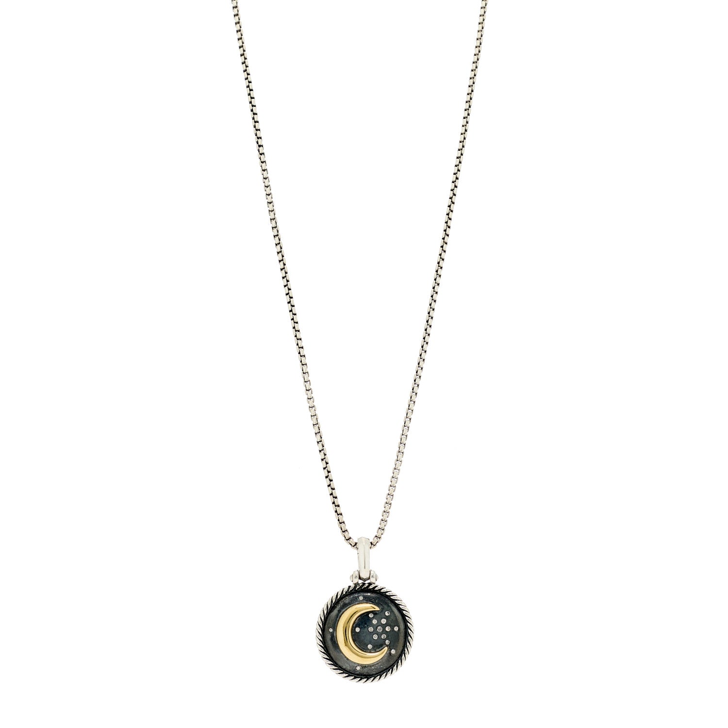 David Yurman Sterling Silver 18K Yellow Gold Diamond Moon and Star Amulet Pendant Necklace 1 of 6