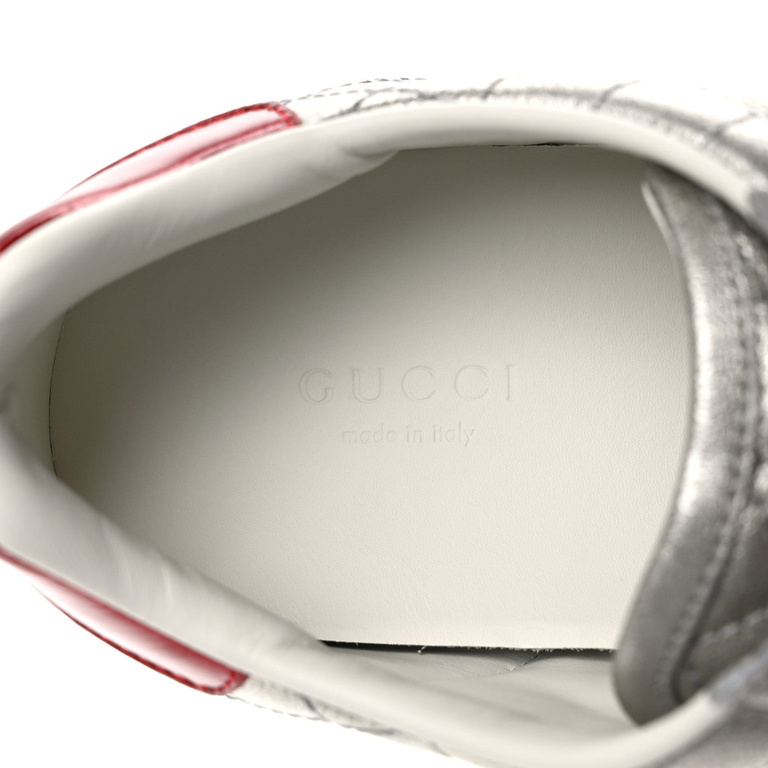 Gucci Laminated Nappa Crystal Web Bee Embroidered Trapuntata Womens Ace Platform Sneakers 38 Argento 8 of 10