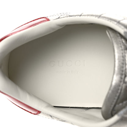 Gucci Laminated Nappa Crystal Web Bee Embroidered Trapuntata Womens Ace Platform Sneakers 38 Argento 8 of 10