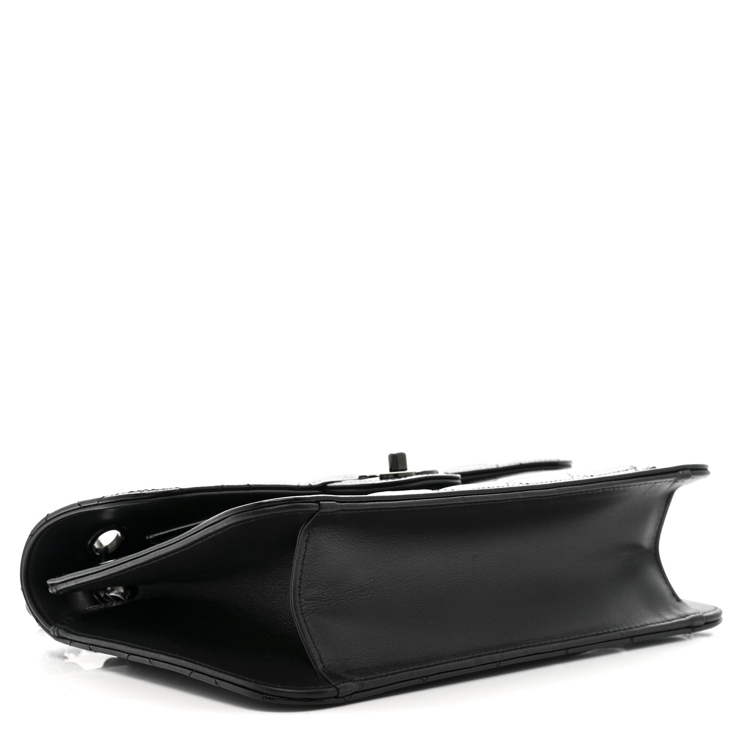 Shiny Crumpled Calfskin Quilted Large Double You Flap So Black