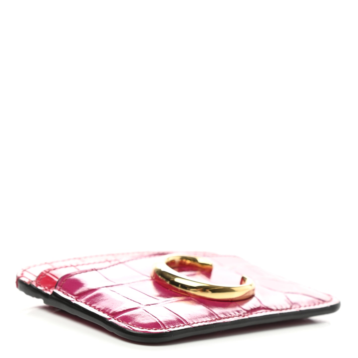 Crocodile Embossed Calfskin C Card Holder Graphic Pink