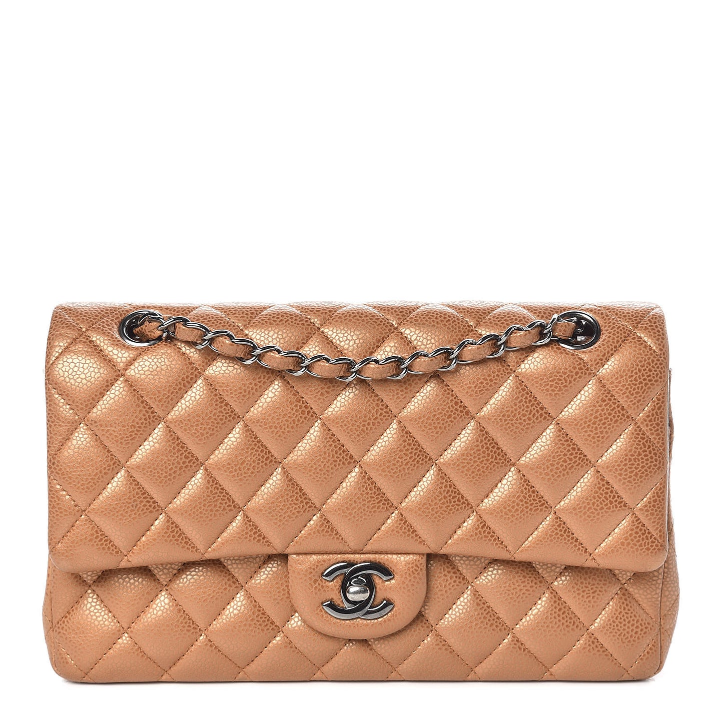 Metallic Caviar Quilted Medium Double Flap Copper