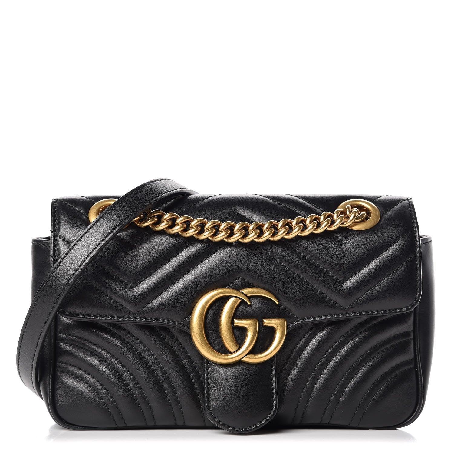 Gucci Calfskin Matelasse Mini GG Marmont Shoulder Bag Black 1 of 8