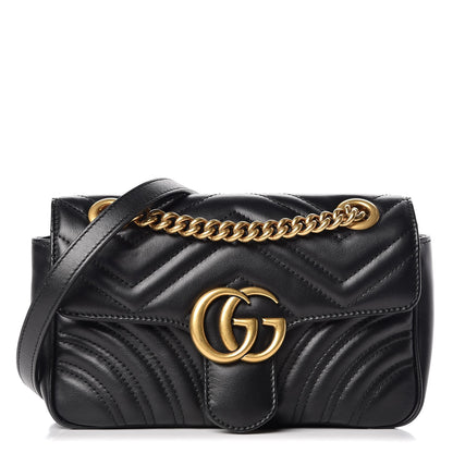 Gucci Calfskin Matelasse Mini GG Marmont Shoulder Bag Black 1 of 8