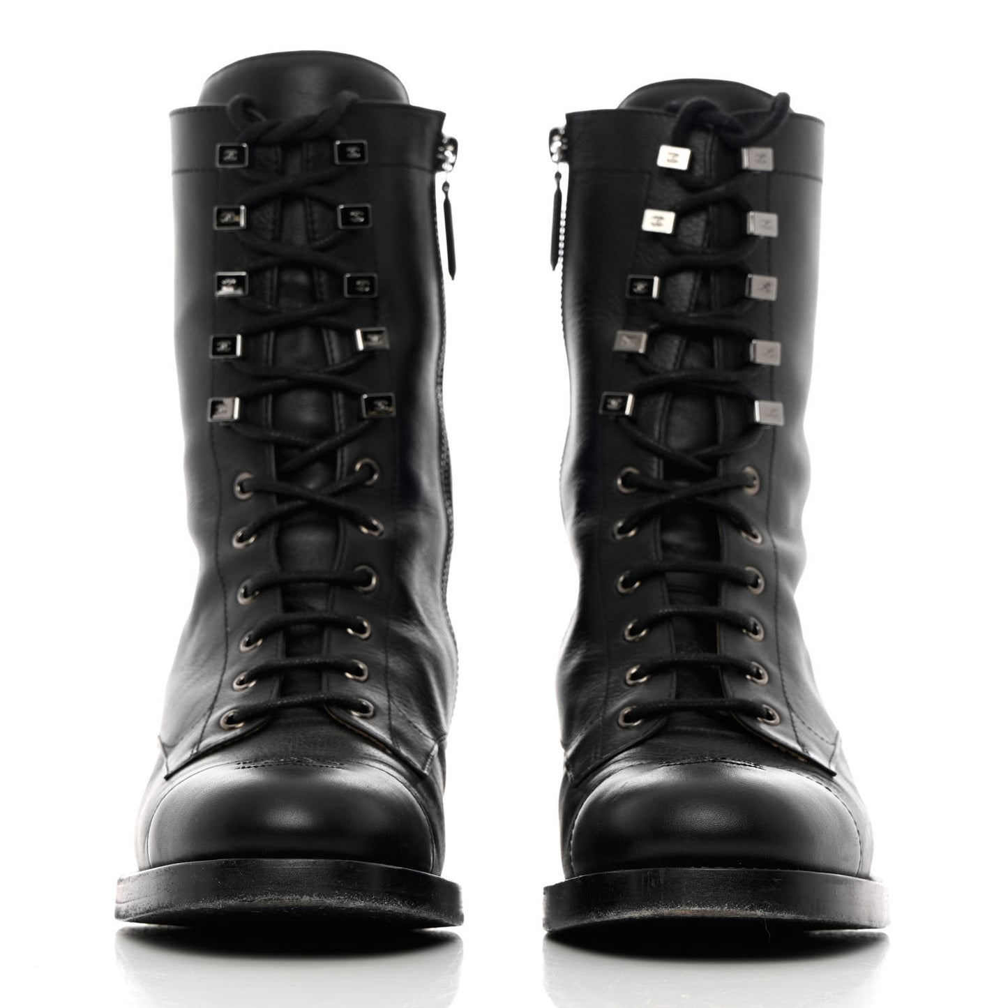 Calfskin Lace Up Combat Boots 41 Black