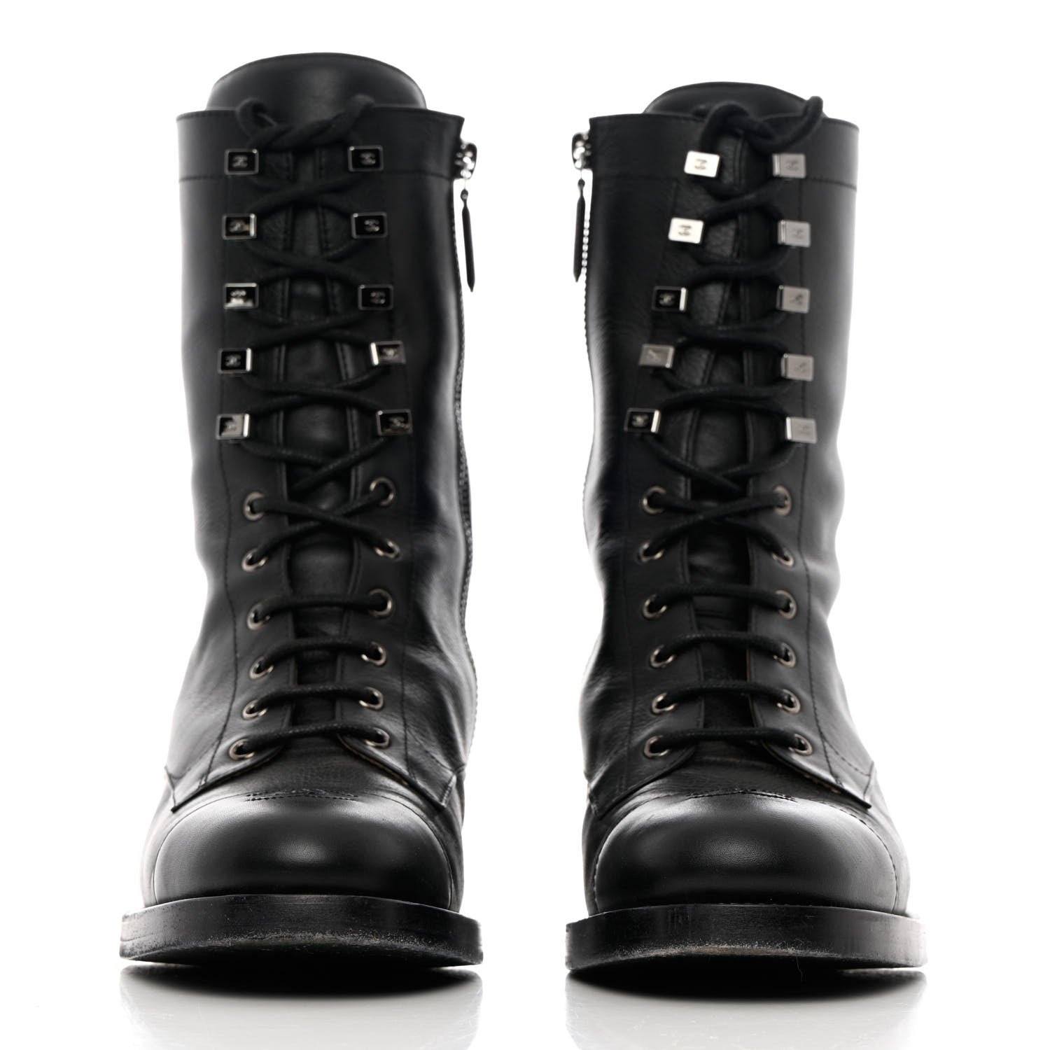 Chanel Calfskin Lace Up Combat Boots 41 Black 2 of 15