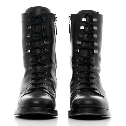 Chanel Calfskin Lace Up Combat Boots 41 Black 2 of 15