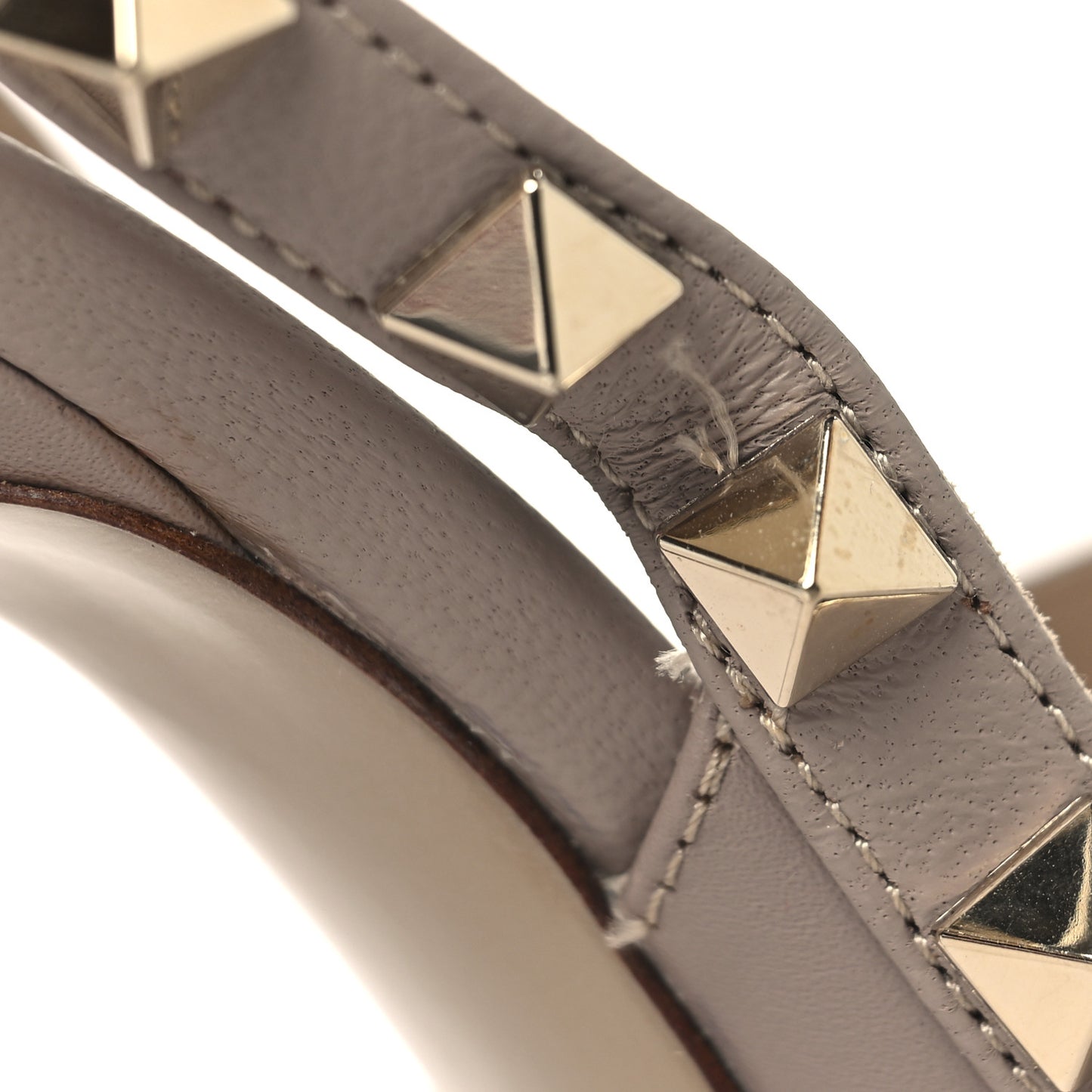 Calfskin Nappa Rockstud Ankle Strap 100mm Pumps 35 Poudre