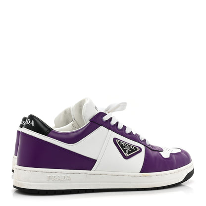 Prada Vitello Rois Metal Triangle Logo Mens Downtown Low Top Sneakers 8 White Ciclamino 5 of 12