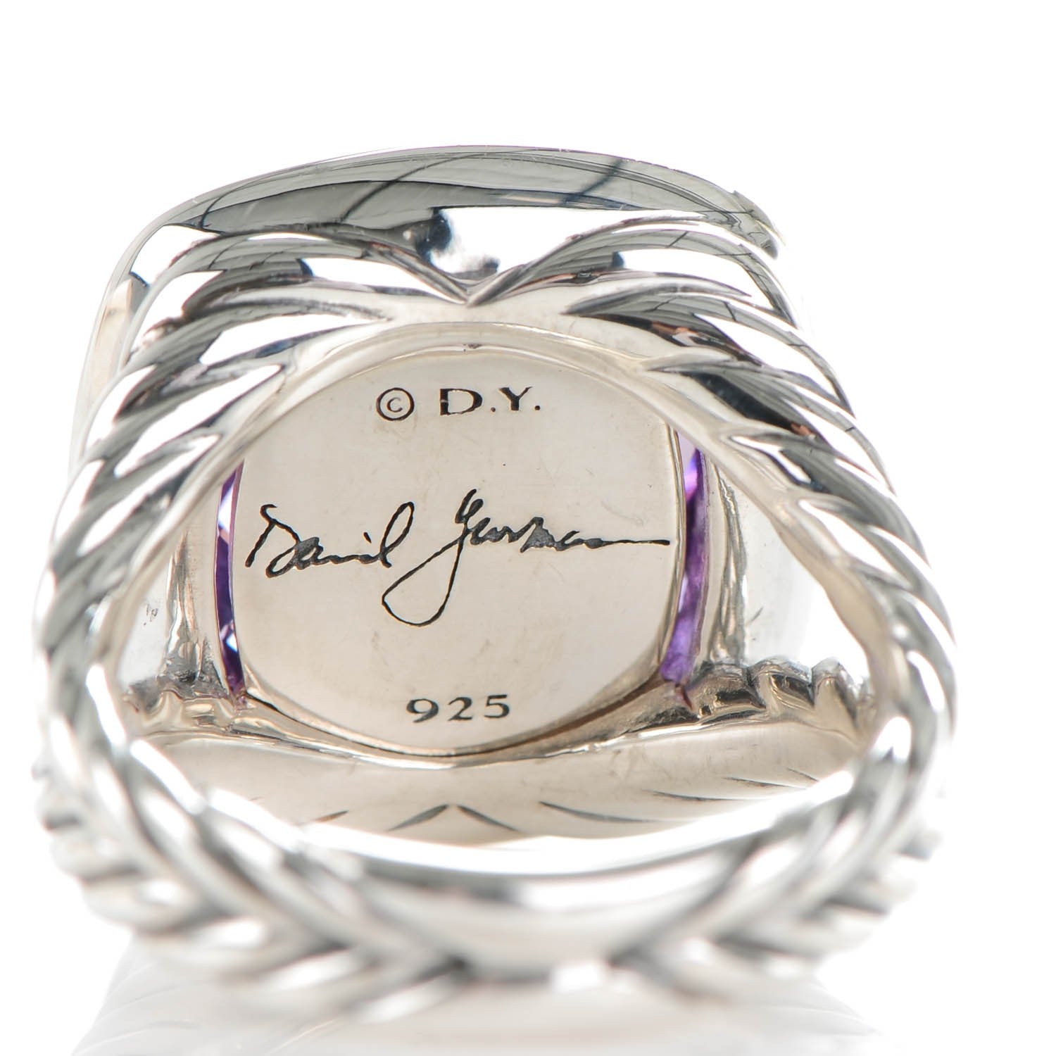 David Yurman Sterling Silver Diamond Amethyst 14mm Albion Ring 55 7.25 4 of 5