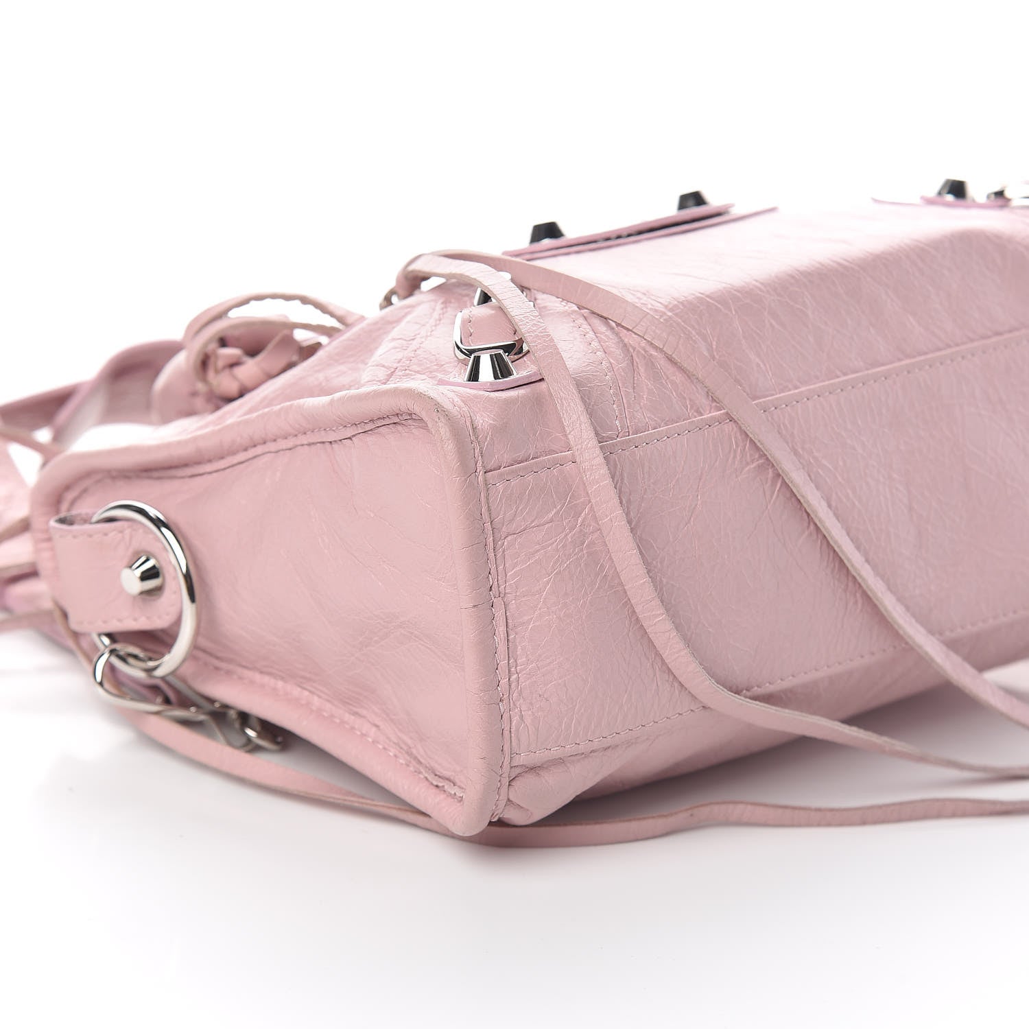 Balenciaga Agneau Classic Silver Hardware Mini City Logo Strap Pale Rose Black 8 of 9