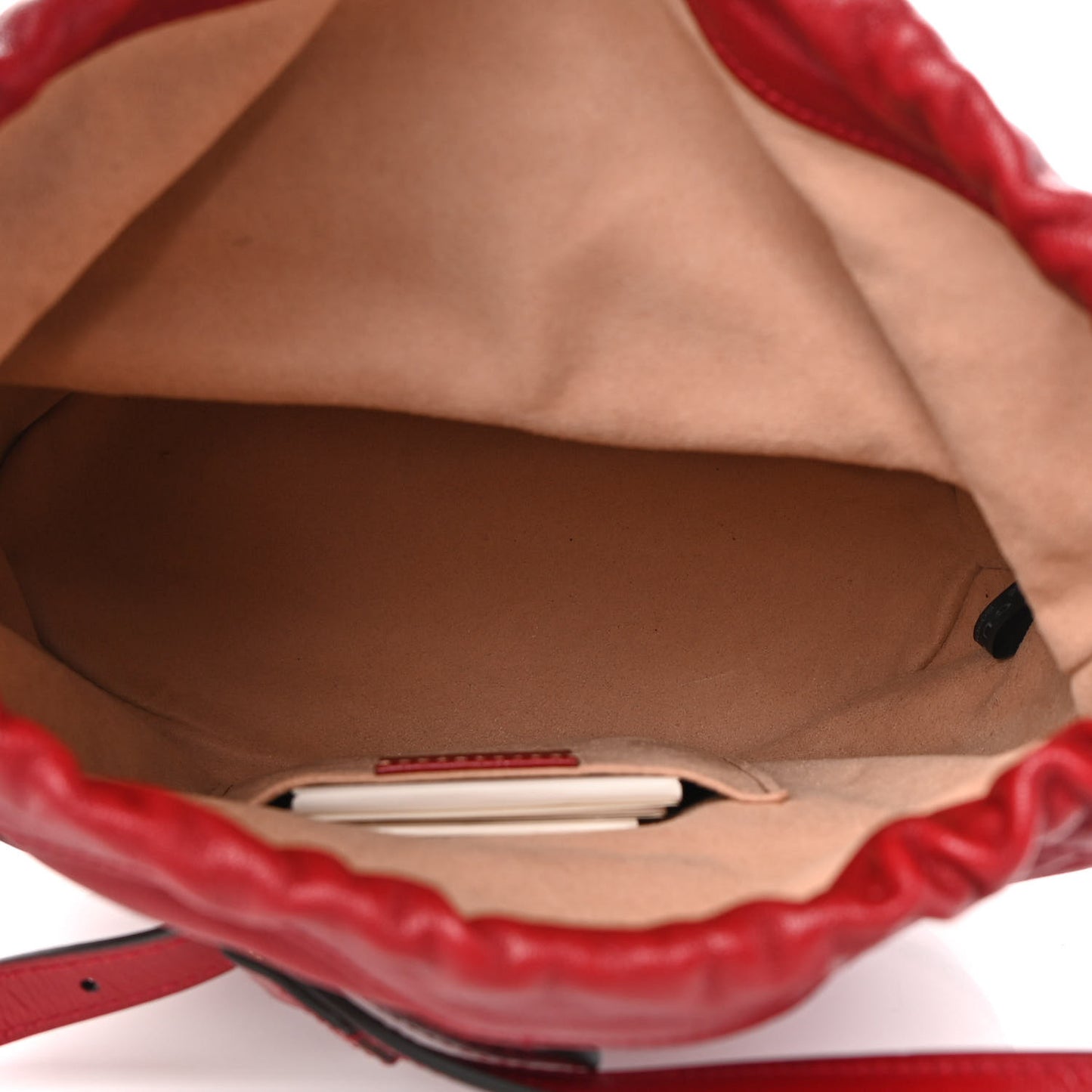 Azalea Sakai Calfskin Horsebit 1955 Drawstring Bucket Bag New Cherry Red