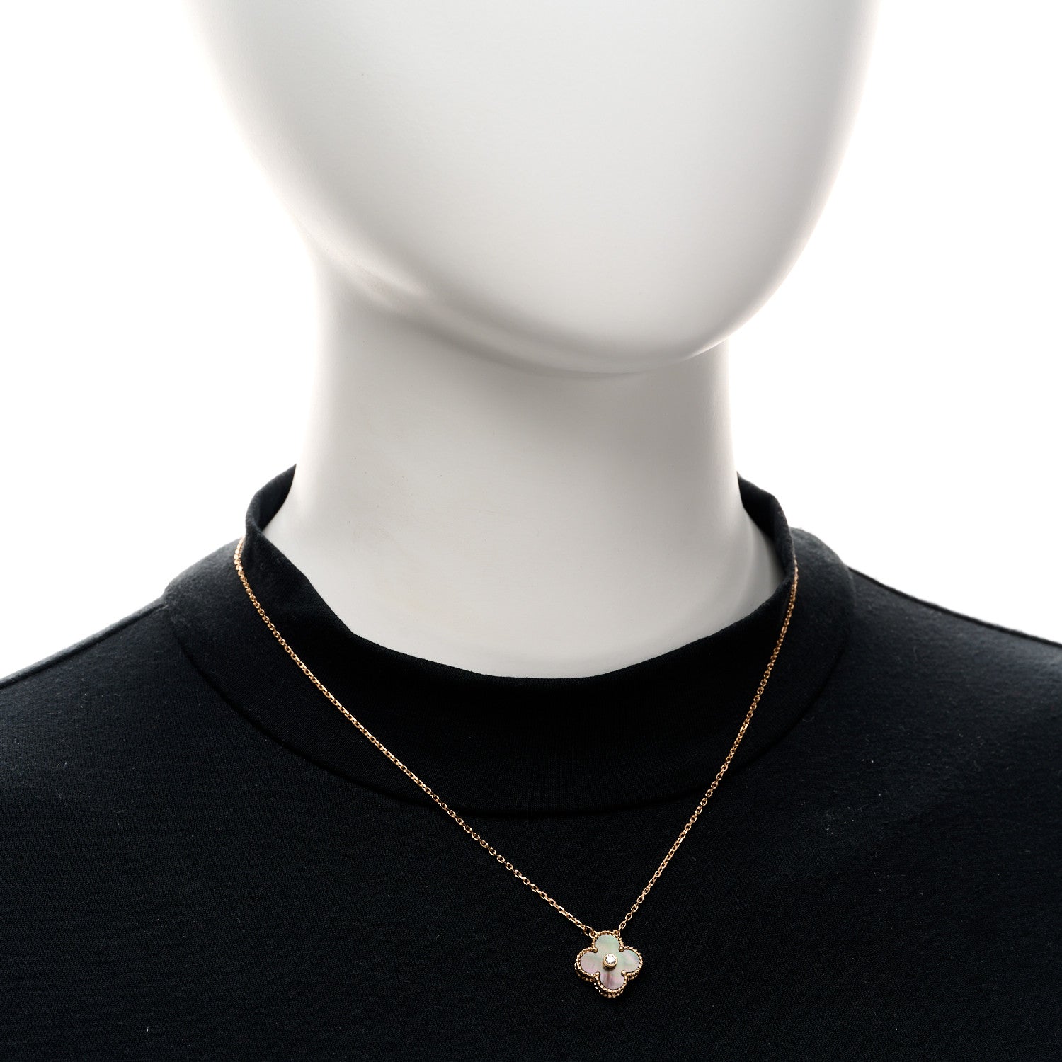 Van Cleef & Arpels 18K Rose Gold Diamond Grey Mother of Pearl Vintage Alhambra Pendant Necklace 2 of 4