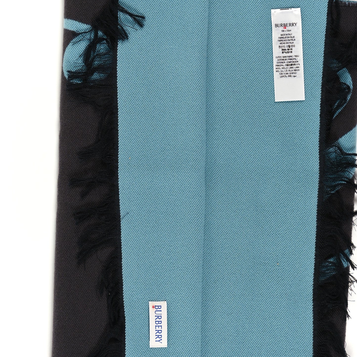 Wool Bi-Color Logo Fringe Scarf Blue Gray