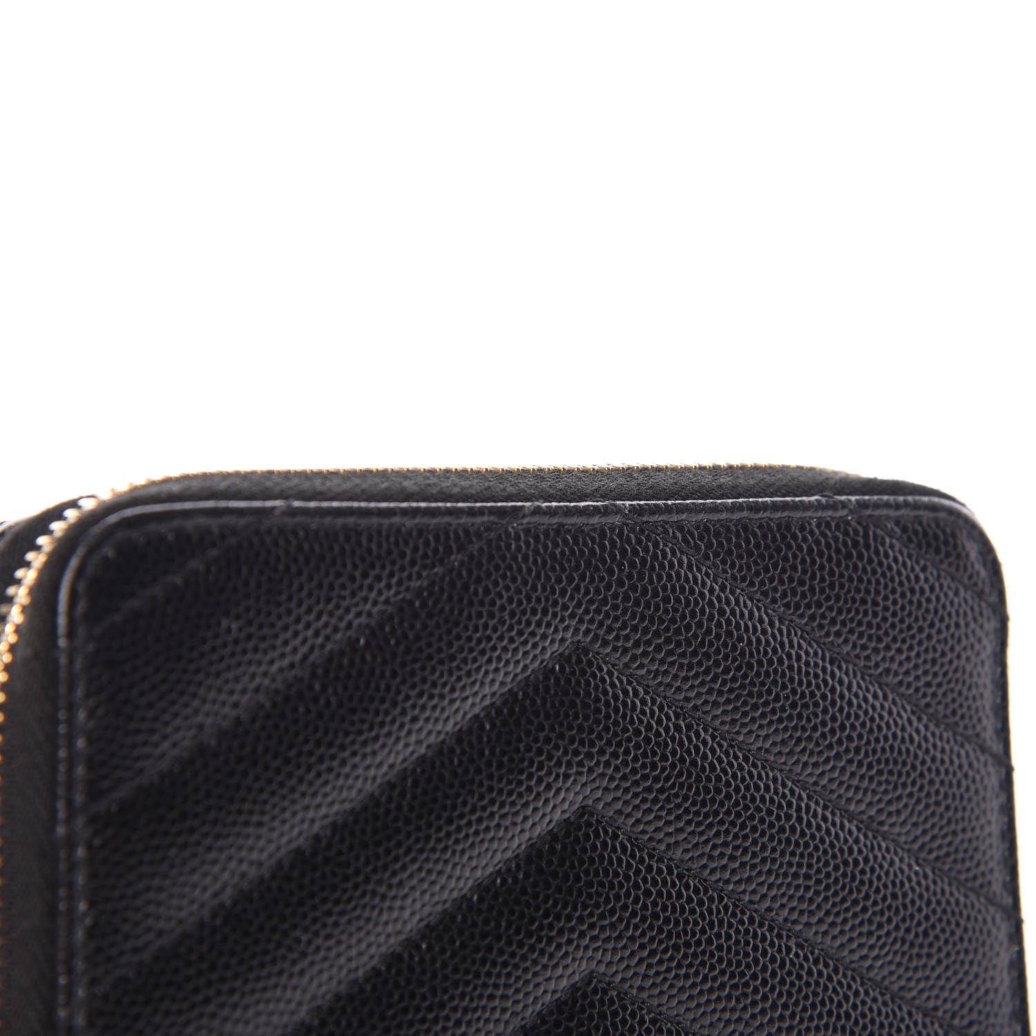Saint Laurent Grain De Poudre Matelasse Chevron Monogram Compact Zip Around Wallet Black 8 of 10