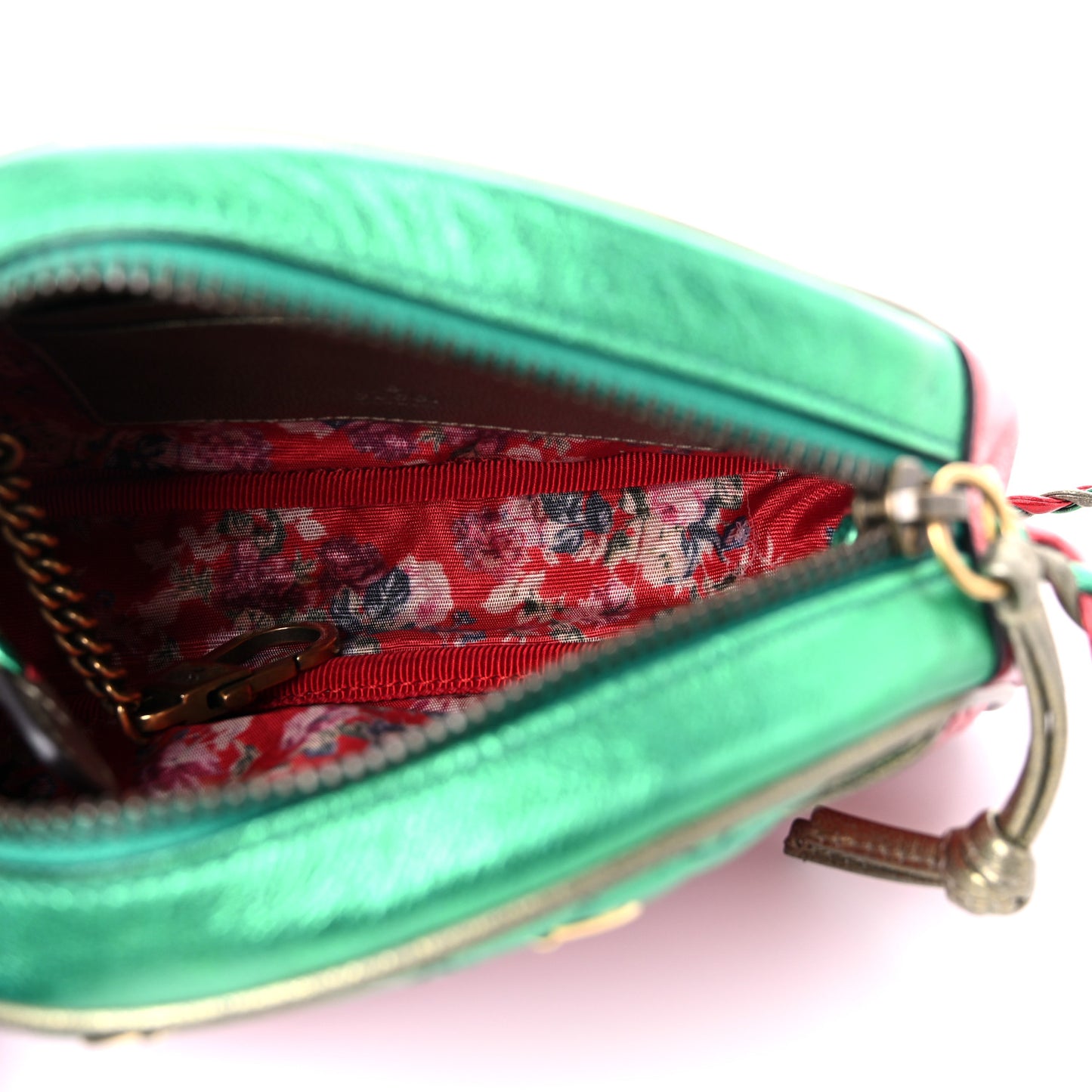 Laminated Nappa Trapuntata Mini Zumi Dome Shoulder Bag Rosso Jasmine Green Rame