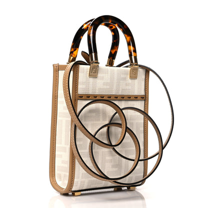 Fendi Glazed Fabric Plexiglass FF Logo Bikini Girls Mini Fendi Sunshine Shopper Tote Bianco Perla Multicolor Miele Scuro 2 of 8