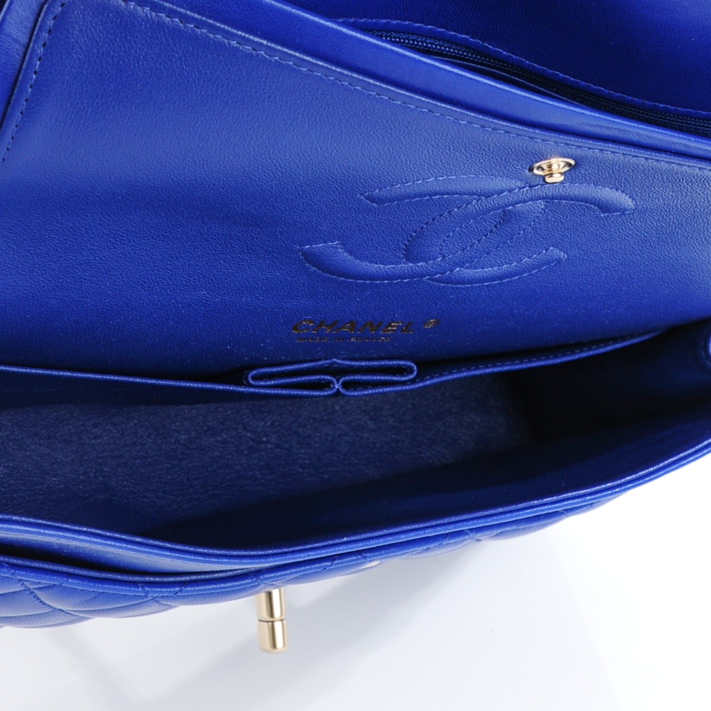 Lambskin Quilted Medium Double Flap Blue