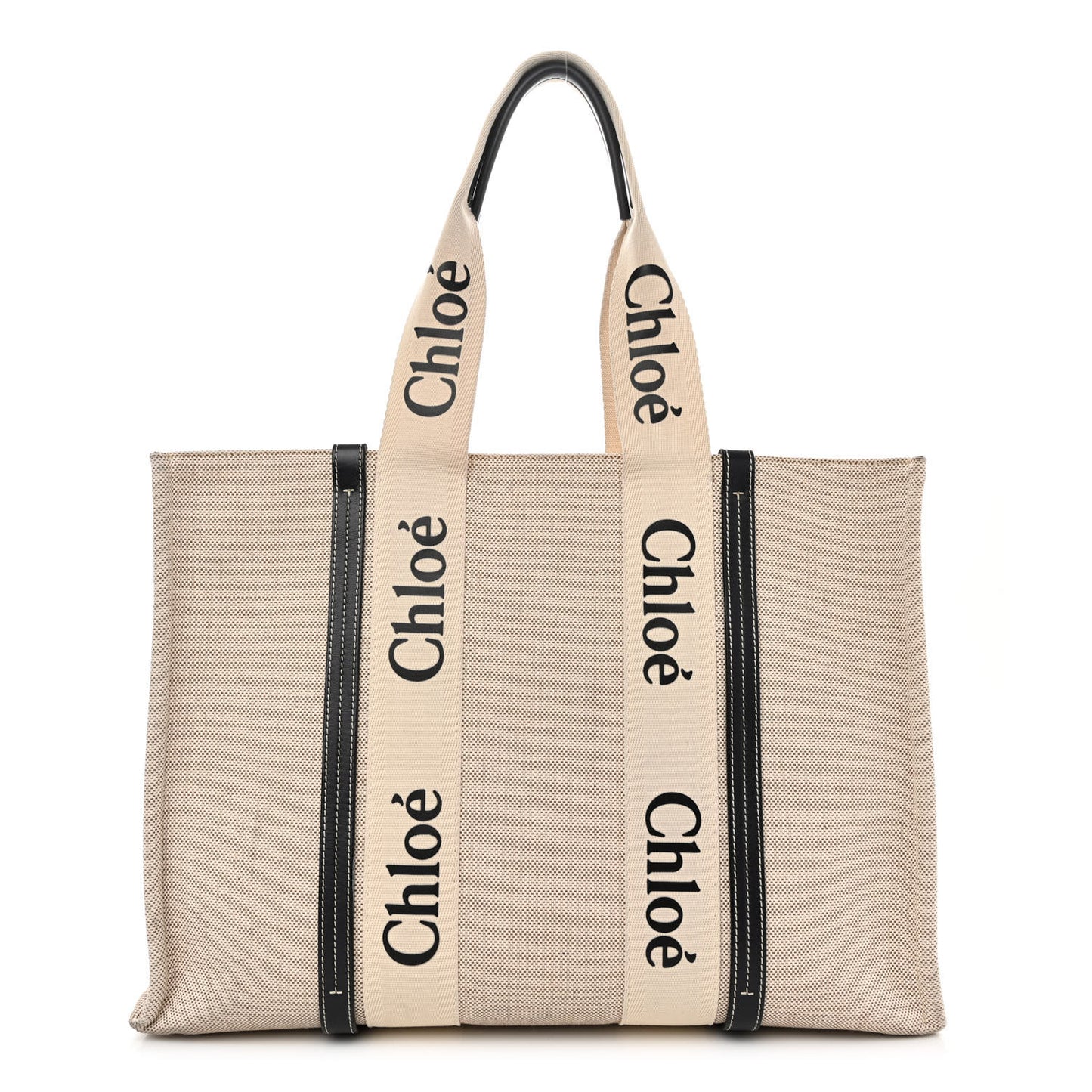 Cotton Calfskin Large Woody Ribbon Tote White Black