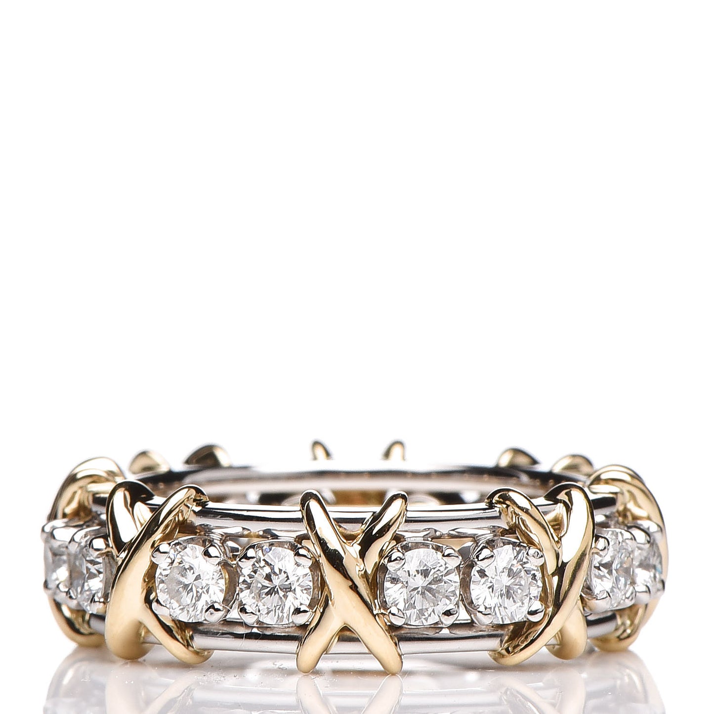 18K Yellow Gold Platinum Diamond Schlumberger Sixteen Stone Ring 51 5.75