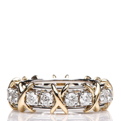 Tiffany 18K Yellow Gold Platinum Diamond Schlumberger Sixteen Stone Ring 51 5.75 3 of 5